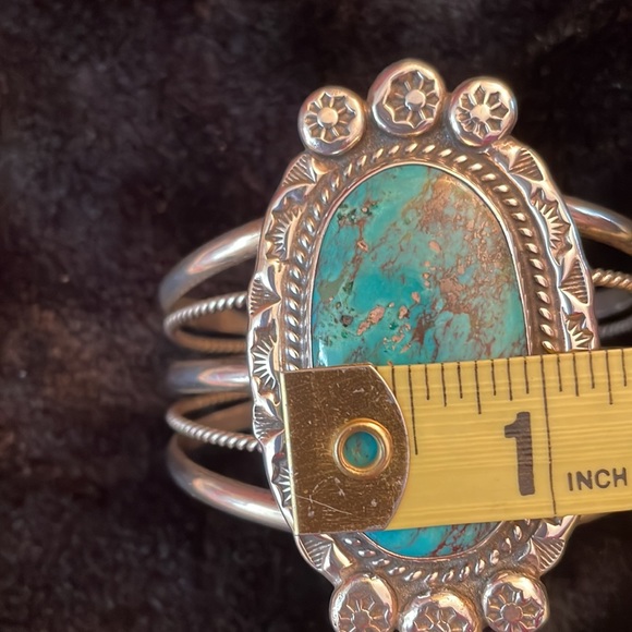 Sterling and Turquoise Native American Cuff Bracelet - Picture 9 of 11